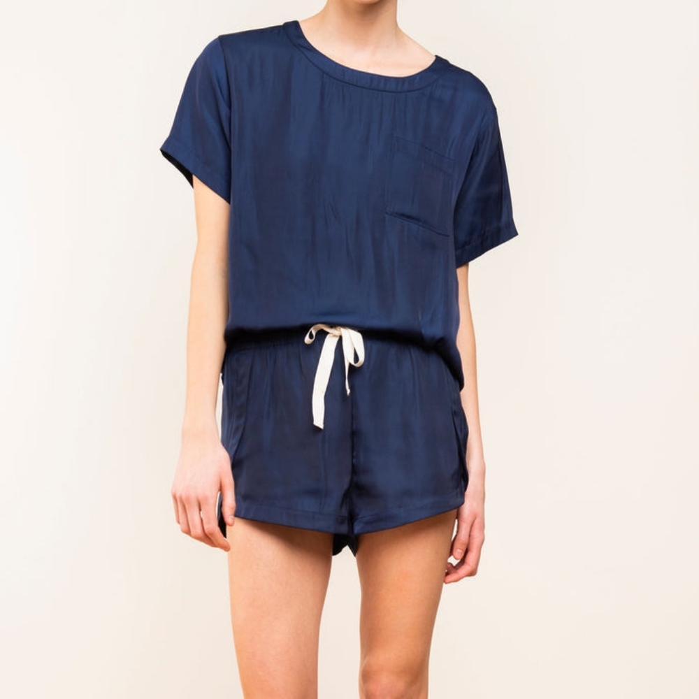 NWT Latte Love Tee & Tulip Satiny Short PJ Pajama Set in Navy sz L